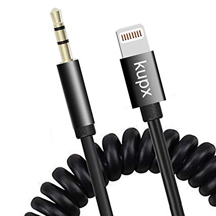 Extended Spring Lightning to 3.5 mm Headphone Jack Adapter Male Aux Stereo Audio Cable for iPhone X 8 7 Plus Support Ios 10 11 12,Kupx Spring Retractable cable Car Aux Cable Home Stereo Cable 6ft