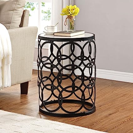 FirsTime & Co. Black Interlocking Circles Marblized Table, American Designed, Black, 16.75 x 16.75 x 22 inches (70309)