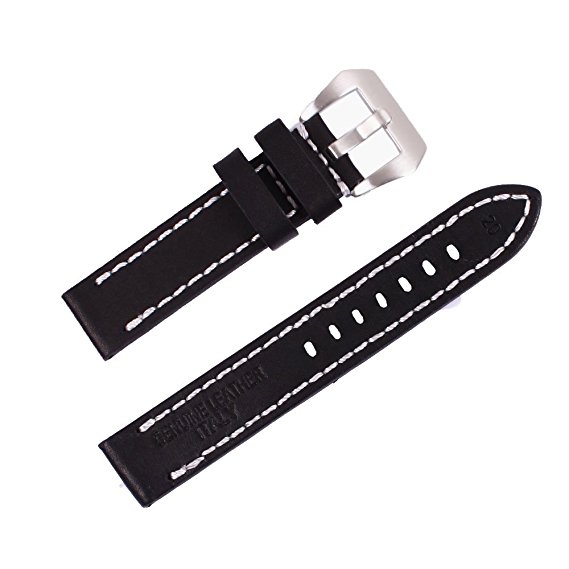 YGDZ 20mm Watch Band Strap Italy Calf Leather Handmade Strap With Color Black. Silver Buckle