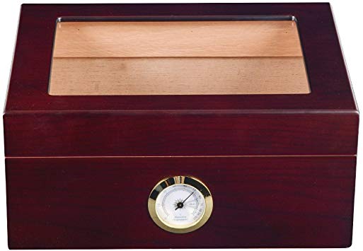 Volenx Desktop Cigar Humidor, Wooden Travel Humidor Cigar Box with Hygrometer and Humidifier（Bright Brown）