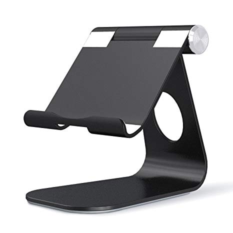 iPad Pro Stand, OMOTON Multi-Angle Aluminum Stand, with Portable Adjustable Charging Dock for iPad Pro 12.9 9.7, iPad Air, Samsung Tablet etc, Durable Holder and Minimalist Design, Black