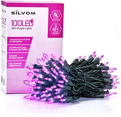 Silvom Purple Christmas Lights, 33ft 100 LED Xmas Christmas Lights, 120V UL Certified LED String Lights for Halloween, Christmas Tree, Wedding, Party, Patio, Holiday, Home Indoor & Outdoor Decoration
