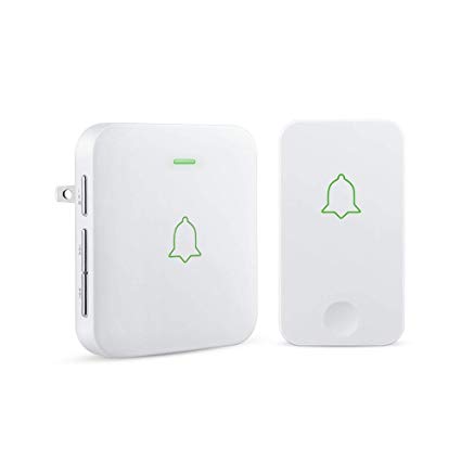 Self-Powered Wireless Doorbell, AVANTEK IPX7 Waterpoof and Dustproof Mini Door Bell Operating at 650 Feet, Door Chime with 1 Battery-Free Button and 1 Plug-in Receiver, 52 Melodies & 5 Volume Levels