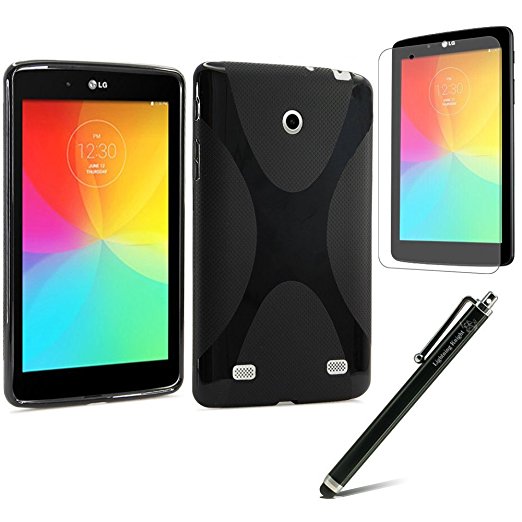 LK X Design Slim TPU Gel Rubber Soft Skin Case Cover for LG G Pad V400 7.0 & Free Stylus Pen   Screen Protector (LG V400-Black)