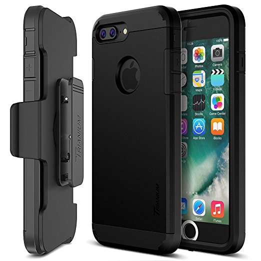 iPhone 7 Plus Case, Trianium [Duranium Series] Heavy Duty Protective Cases Shock Absorption Hard Covers w/ Built-in Screen Protector  Holster Belt Clip Kickstand for Apple iPhone 7 Plus 2016 - Black