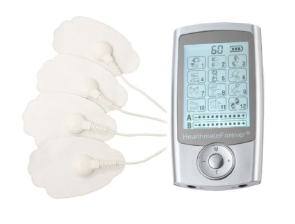 FDA Cleared HealthmateForever TENS unit Pro12AB Silver 2in1 Double Value 12 Modes best electrotherapy device electronic pulse massager portable full body handheld plus digital pulse impulse palm massagers best pain relief product massager for Electrotherapy Pain Management -- Pain Relief Therapy  Chosen by Sufferers of Tennis Elbow Carpal Tunnel Syndrome Arthritis Bursitis Tendonitis Plantar Fasciitis Sciatica Back Pain Fibromyalgia Shin Splints Neuropathy and other Inflammation Ailments Lifetime Warranty