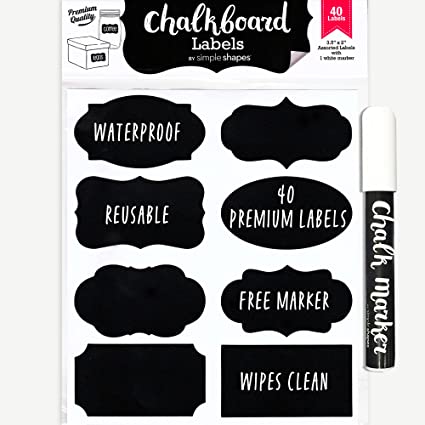 Premium Chalkboard Labels Bulk - Free Chalk Pen - Dishwasher Safe Mason Jar Labels - Removable Waterproof for Pantry Organization