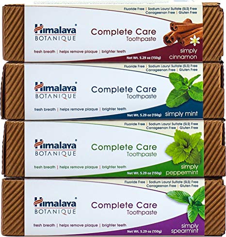 Himalaya Fluoride Free Natural Toothpaste Variety Pack (4 Pack) – Mint, Cinnamon, Peppermint and Spearmint, 5.29 OZ/150gm each