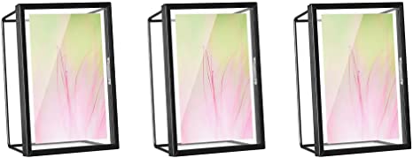 Navaris Floating Picture Frame Set (3 Frames) - Fits 4x6 and 5x7 inch Photos - Glass and Metal Wire Rectangular Desk Photo Print Frame - Size M, Black