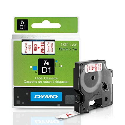 DYMO Standard D1 45015 Labeling Tape ( Red Print on White Tape , 1/2'' W x 23' L , 1 Cartridge)