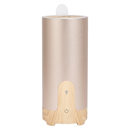 Ultrasonic Aroma Essential Oil Diffuser with Car Charger and USB Cable (Cylinder,40ML, Gold)