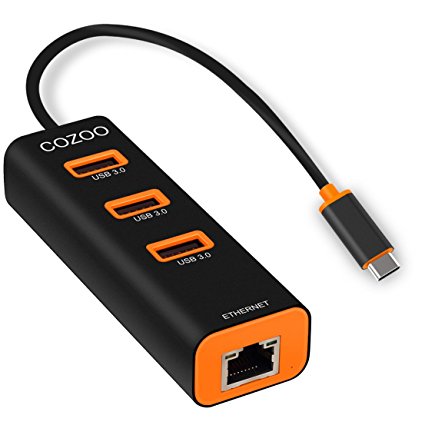 COZOO USB-C to 3-Port USB 3.0 Hub with Ethernet Adapter for USB Type-C Devices for the new MacBook 12 Inch, ChromeBook Pixel and More