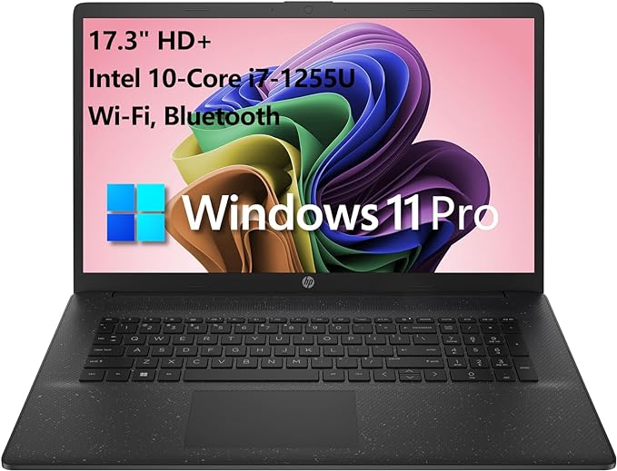 HP 17 17.3" HD  Business Laptop Computer, 12th Gen Intel 10-Core i7-1255U up to 4.7GHz, 32GB DDR4 RAM, 1TB PCIe SSD, 802.11AC WiFi, Bluetooth 5.0, Jet Black, Windows 11 Pro, Tichang