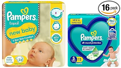 Pampers Active Baby Diapers, New Born, Extra Small, (Nb, Xs) Size, 24 Count, Taped Style Diaper & All Round Protection Pants, Small Size Baby Diapers, (S) 16 Count Lotion With Aloe Vera