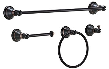 Derengge F-080-NB 4-piece Bathroom Hardware Accessory Set with 18" Towel Bar -Towel ring- paper holder-Robe hook Oil Rubbed Bronze