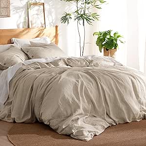 Bedsure Oversized Queen Comforter Set Linen Color - Linen-Cotton Blend Fabric with Microfiber Inner Fill, Oversized Queen Comforter for All Seasons, 3 Pieces, 1 Comforter (90"x96") and 2 Pillow Cases