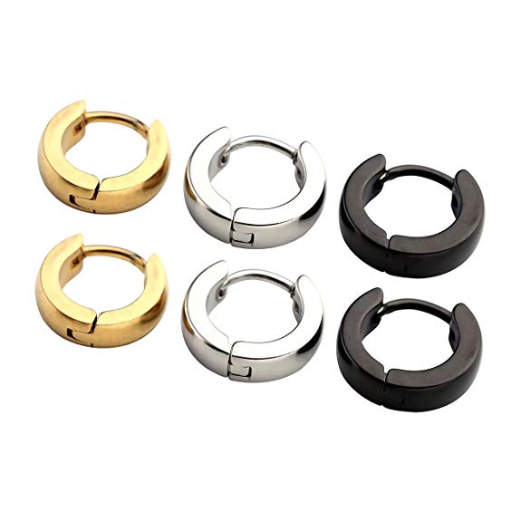 3 Pairs Black Gold Silver 18G Hoop Earrings for Men Women Earlobe Helix Cartilage Nose Piercing Small Loop Huggie