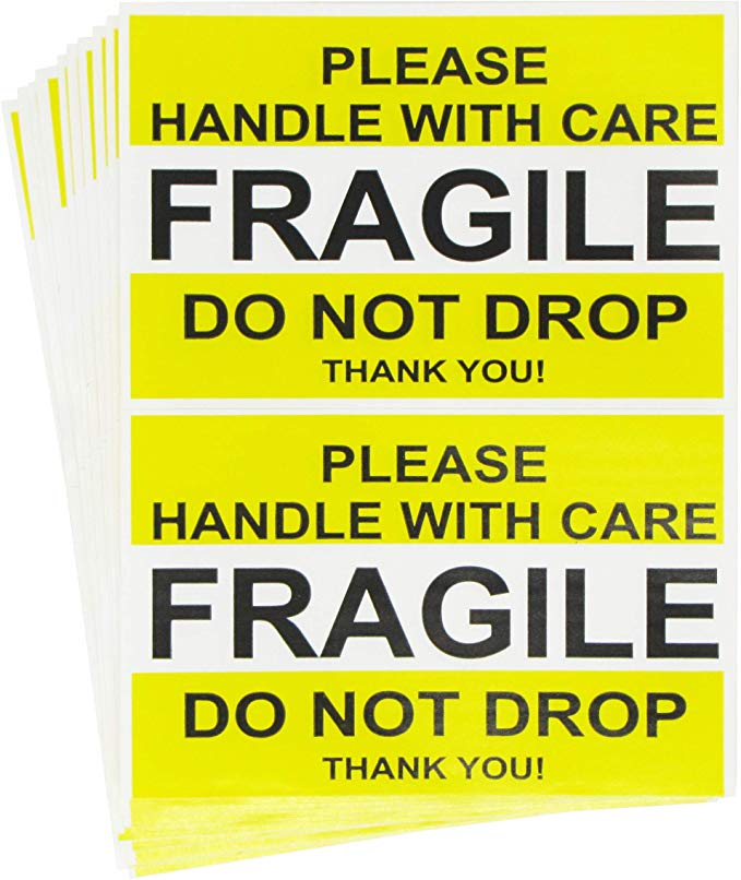 Tag-A-Room Fragile Stickers 2.5'' x 4'' 50 Labels, Fragile - Please Handle with Care - Do Not Drop Thank You Moving Labels Stickers Yellow Fragile
