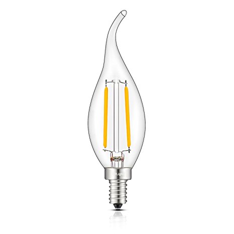 CRLight LED Candelabra Bulb 2W 2700K Warm White, 20W Equivalent 200LM E12 Base LED Candle Bulbs, C35 Clear Glass Flame Shape Bent Tip, 360 Degrees Beam Angle