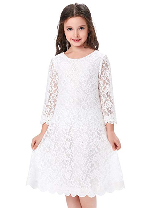 GRACE KARIN Girls Shift Flower Lace Dresses with Sleeves