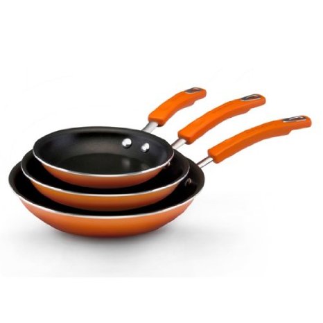 Rachael Ray Porcelain Enamel II Nonstick 7-1/2-Inch, 9-1/4-Inch and 11-Inch Skillets Triple Pack, Orange Gradient