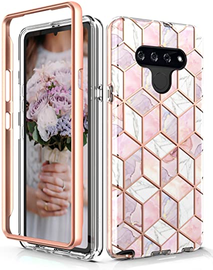 Hasaky LG Stylo 6 Case,Dual Layer Hybrid Bumper Cute Clear Rose Gold Marble Design Soft TPU & Hard Back Heavy Duty Anti-Scratch Shockproof Protective Phone Case for LG Stylo 6 - Pink/Rose Gold.