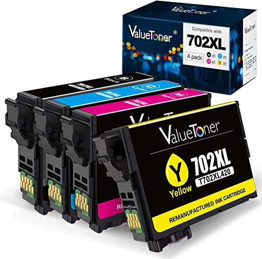 Valuetoner Compatible Ink Cartridges Replacement for Epson 702 702 XL 702XL to use with Workforce Pro WF-3733 WF-3720 WF-3730 Printer (1 Black, 1 Cyan, 1 Magenta, 1 Yellow, 4 Pack)