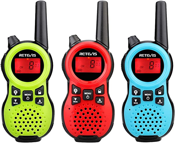 Retevis RT638 Kids Walkie Talkies 3 Pack, Walkie Talkie Rechargeable, Flashlight VOX 16 Channels PMR446, Toys for Kids, 2 Way Radio for Family, Skiing, Hiking(Green&Red&Blue)