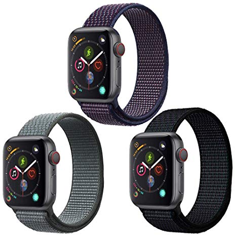 Fusiron Band 42mm/44mm for Applo Watch Series 5/4/3/2/1, Sport Nylon Replacement Bands Compatible with Applo Watch 5 44mm (Mix Black/Indigo/Deep Gray, 3 Pack for 42/44mm)