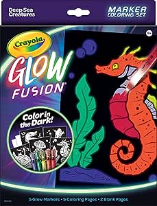 Crayola Glow Fusion - Deep Sea Critters (12pcs), Glow in the Dark Markers, Sea Creature Coloring Pages, Gift for Boys & Girls, Ages 8