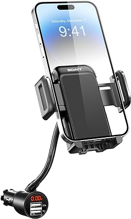 3-In-1 Multifunctional Car Mount   Car Charger   Voltage Detector, SOAIY Car Mount Charger Holder Cradle w/Dual USB 3.1A Charger, Display Voltage Current for iPhone7 6s 6 5s Samsung S7 S6 S5
