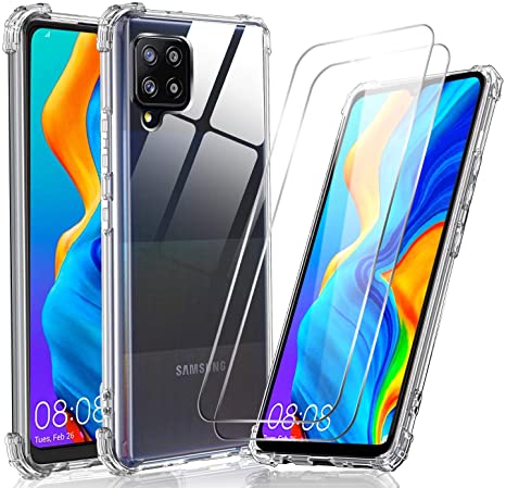 LeYi Case for Samsung Galaxy A42 5G and [2 Pack] Tempered Glass Screen Protector,Full Body Protective Cover Shockproof Clear Soft Silicone TPU Bumper Phone Case for A42 5G,Black