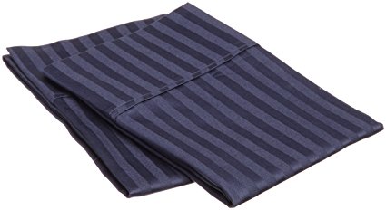 100% Premium Combed Cotton 400 Thread Count King Pillowcase Pair Stripe, Navy Blue