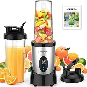 KOIOS Smoothie Blender, 900W Personal Blender for Shakes and Smoothies Kitchen with 2 No-BPA 22oz Portable Blender Cups, Single Serve Smoothies Maker Mixer for Juices, Nutritious Recipe, Sliver