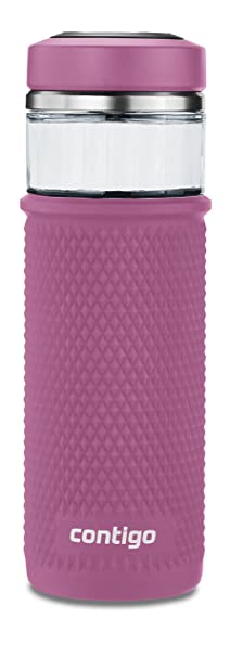 Contigo Glass Water Bottle with a Quick-Twist Lid, 20 oz, Malbec