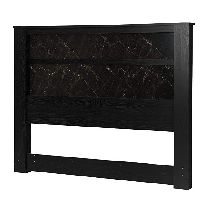 South Shore Gloria Headboard with Lights, King 78-Inch, Black Oak and Black Marble