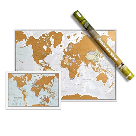 Pack of Two maps - Scratch The World® 84.1 cm (w) x 59.4 (h) cm - with Gift Tube   Travel Edition map Print - a3 Travel Sized 42.0 (w) x 29.7 (h) cm
