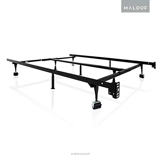 MALOUF Structures Heavy Duty 9-Leg Adjustable Metal Bed Frame with Center Support and Rug Rollers