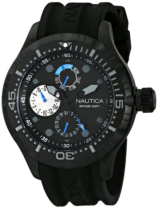 Nautica Men's N16681G BFD 100 Black Stainless Steel Sport Watch with Silicone Band