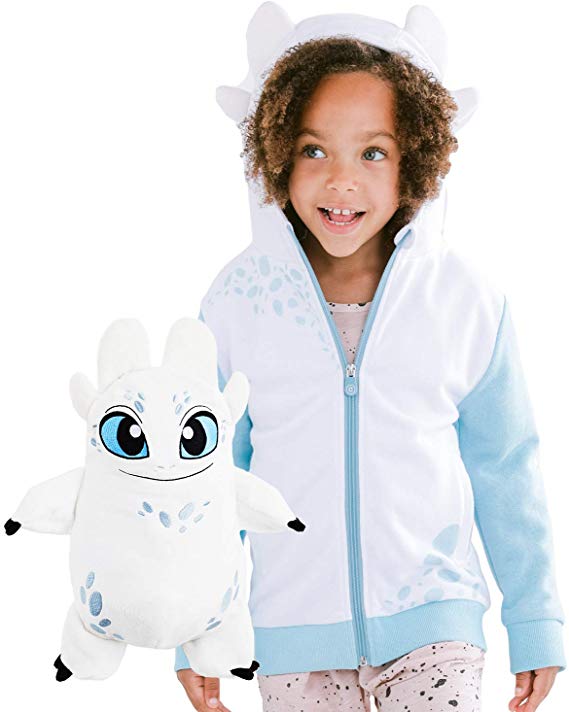 Cubcoats Light Fury Dragon - 2-in-1 Transforming Hoodie and Soft Plushie - How to Train Your Dragon - Glow in The Dark White