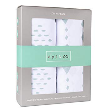 Crib Sheet Set 2 Pack 100% Jersey Cotton for Baby Girl and Baby Boy - Sage Diamond Design by Ely's & Co.