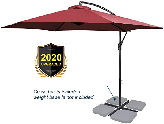 FRUITEAM 10Ft Patio Offset Umbrellas Hanging Garden Umbrellas Large Market Umbrella with Crank & Cross Base, Waterproof UV Protection Outdoor Cantilever Umbrella with Ventilation, Red