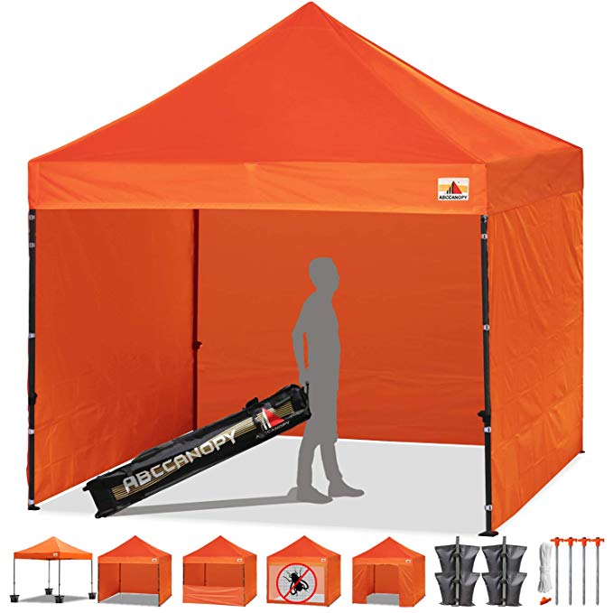 ABCCANOPY 15 Colors Commercial 10x10 Ez Pop up Canopy, Party Tent, Fair Gazebo and Roller Bag Bonus 4X Weight Bag, Orange