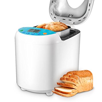 Homgeek Home Bakery Bread Machine 2.2 Pound with 19 Programmable Menus Setting and 15 Hours Preset,3 Crust Colors,White