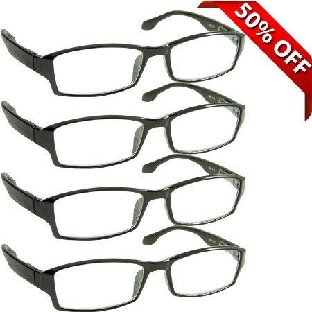 Reading Glasses _ Best 4 Pack for Men and Women _ Have a Stylish Look and Crystal Clear Vision When You Need It! _ Comfort Spring Arms & Dura-Tight Screws _ 180 Day 100% Guarantee + 3.75