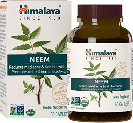Himalaya Organic Neem 60 Caplets for Mild Acne & Healthy Skin 600mg