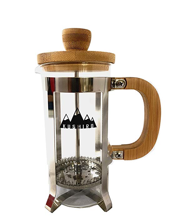 Kushiro Wooden Cafetière French Press Coffee Maker, 350ml/ 12oz 3-Cup, Silver and Bamboo (Silver)