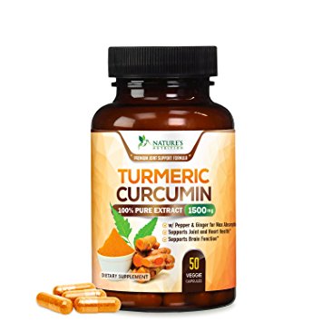 Turmeric Curcumin 100% Pure Extract (1500mg) with Bioperine, Ginger for Best Absorption, Highest Potency Available. 95% Standardized Curcuminoids. Joint Supplement Pills (50 Capsules)