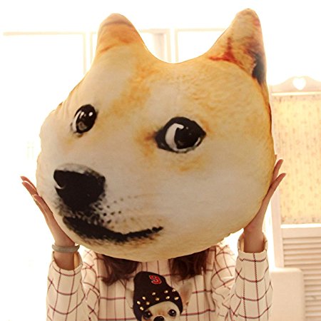 Mkono Decorative Throw Pillow 3D Akita Doge Dog Head Cartoon Plush Pillow Funny Christmas Birthday Gift Idear Lovely Animal Stuffed Toys
