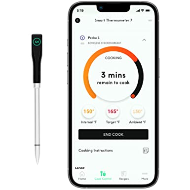 CHEF iQ Smart Thermometer Extra Probe No. 3, Bluetooth/WiFi Enabled, Allows Monitoring of Two Foods at Once, for Grill, Oven, Smoker, Air Fryer, Stove, Must Be Used with Smart Hub (Sold Separately)